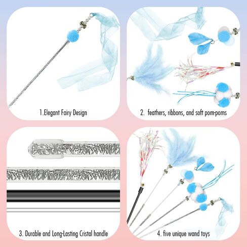 Cat Wand Toys, 5Pcs Interactive Kitten Toys Cat Feather Toys for Bored Indoor Cats, Cat Teaser Wand with Bell, Grey in Saudi Arabia