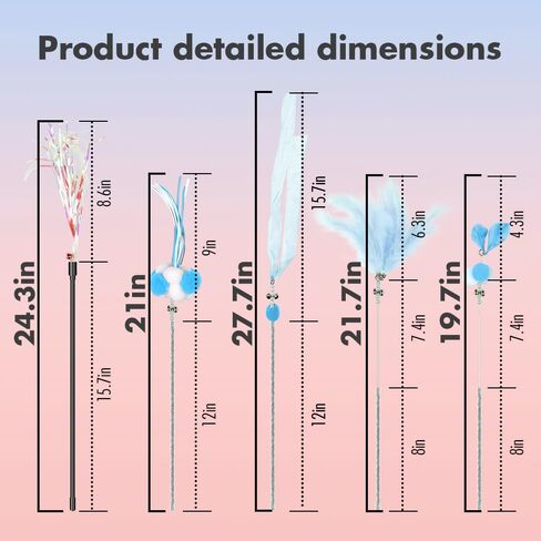 Cat Wand Toys, 5Pcs Interactive Kitten Toys Cat Feather Toys for Bored Indoor Cats, Cat Teaser Wand with Bell, Grey in Saudi Arabia