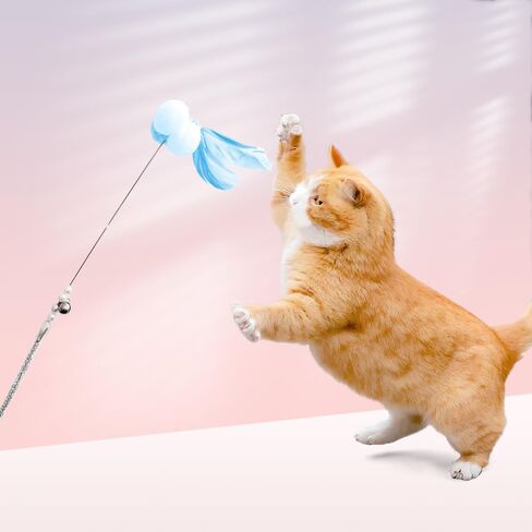 Cat Wand Toys, 5Pcs Interactive Kitten Toys Cat Feather Toys for Bored Indoor Cats, Cat Teaser Wand with Bell, Grey in Saudi Arabia