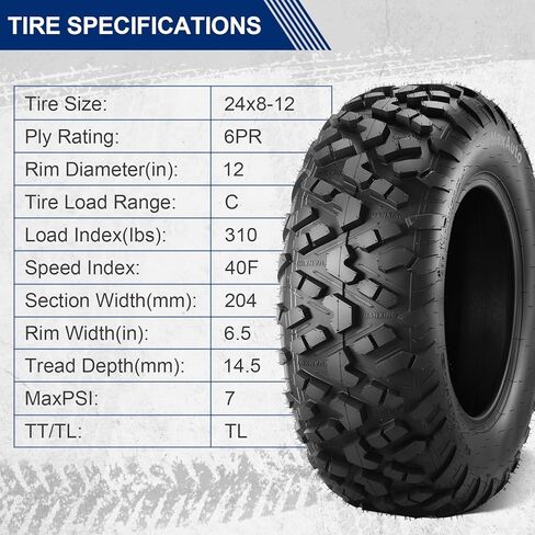 MaxAuto AT24x8-12 ATV UTV Tires Off-Road All-Terrain Mud Tires, 6 Ply Tubeless in Saudi Arabia