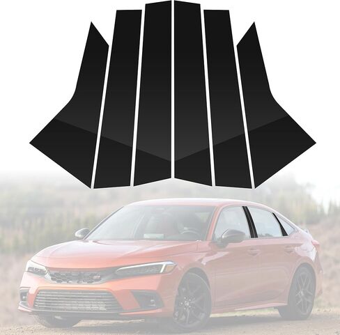 BASIKER Fit for 11th Gen Honda Civic Sedan 2022-2025 Pillar Post Trim Kit, Door Window B Pillar Glossy Black Cover, Strong Toughness PC Material in Saudi Arabia