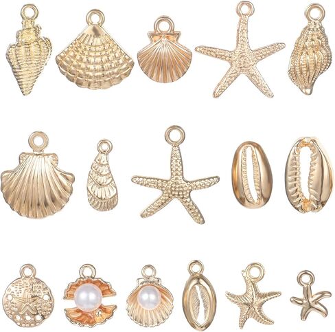 16Pcs Beach Charms For Jewelry Making - Alloy Starfish Seashells Conches Pendants - DIY Necklace Bracelet Earrings Crafting in Saudi Arabia