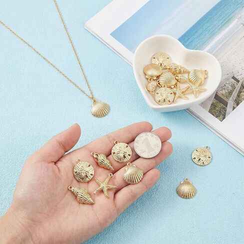 16Pcs Beach Charms For Jewelry Making - Alloy Starfish Seashells Conches Pendants - DIY Necklace Bracelet Earrings Crafting in Saudi Arabia