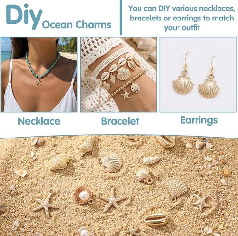 16Pcs Beach Charms For Jewelry Making - Alloy Starfish Seashells Conches Pendants - DIY Necklace Bracelet Earrings Crafting in Saudi Arabia