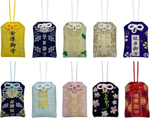 10PCS Japanese Omamori Amulets, Handmade Good Luck Charms with Protective PVC Pocket, Safe Travel Charm Hanging Sachet Blessing Lucky Amulet for Blessing Success Health Fortune Wealth Gift in Saudi Arabia