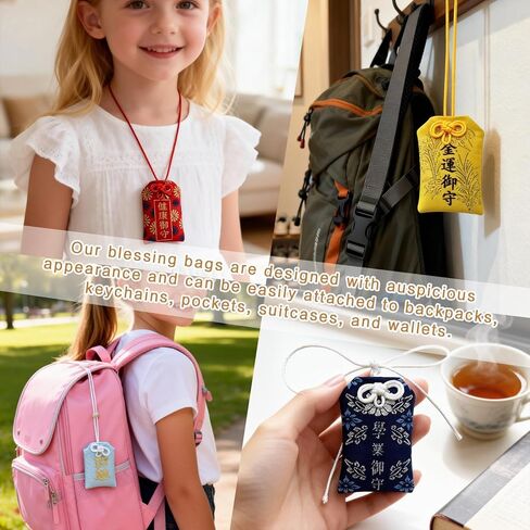 10PCS Japanese Omamori Amulets, Handmade Good Luck Charms with Protective PVC Pocket, Safe Travel Charm Hanging Sachet Blessing Lucky Amulet for Blessing Success Health Fortune Wealth Gift in Saudi Arabia
