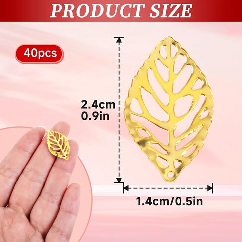 40pcs Gold Leaf Charms for Jewelry Making, Metal Hollow Leaves for DIY Crafts, Leaf Ornaments Charms Pendants Supplies for Necklace Bracelet Earrings in Saudi Arabia