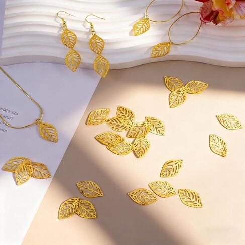 40pcs Gold Leaf Charms for Jewelry Making, Metal Hollow Leaves for DIY Crafts, Leaf Ornaments Charms Pendants Supplies for Necklace Bracelet Earrings in Saudi Arabia