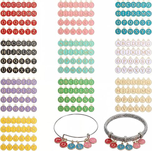 260 Pcs A-Z Letter Charms for Jewelry Making, Double Sided Initial Alphabet Pendants in 10 Colors for Bracelets, Necklaces, Keychains DIY Craft in Saudi Arabia