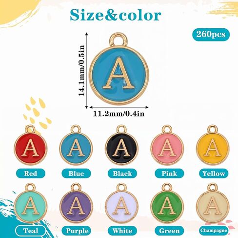260 Pcs A-Z Letter Charms for Jewelry Making, Double Sided Initial Alphabet Pendants in 10 Colors for Bracelets, Necklaces, Keychains DIY Craft in Saudi Arabia