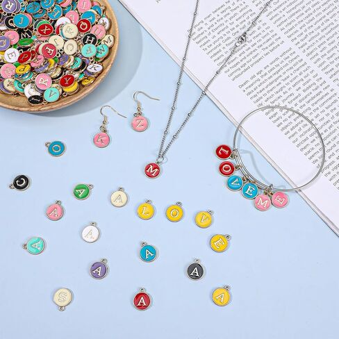 260 Pcs A-Z Letter Charms for Jewelry Making, Double Sided Initial Alphabet Pendants in 10 Colors for Bracelets, Necklaces, Keychains DIY Craft in Saudi Arabia