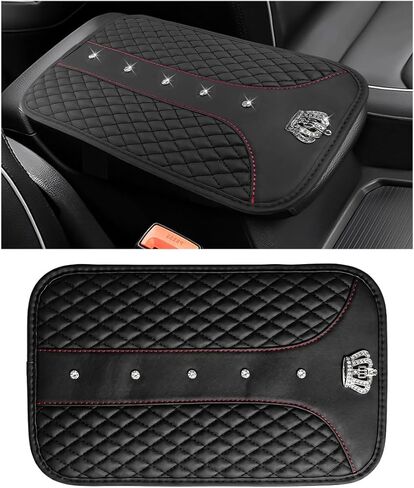 Bling Leather Car Center Console Cover, Anti-Scratch Arm Rest Protector with Crystal Rhinestones, Waterproof Auto Console Cushion Pad Sparkly Interior Decor for Most Vehicles (Pink) in Saudi Arabia
