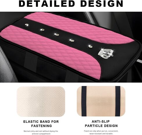 Bling Leather Car Center Console Cover, Anti-Scratch Arm Rest Protector with Crystal Rhinestones, Waterproof Auto Console Cushion Pad Sparkly Interior Decor for Most Vehicles (Pink) in Saudi Arabia