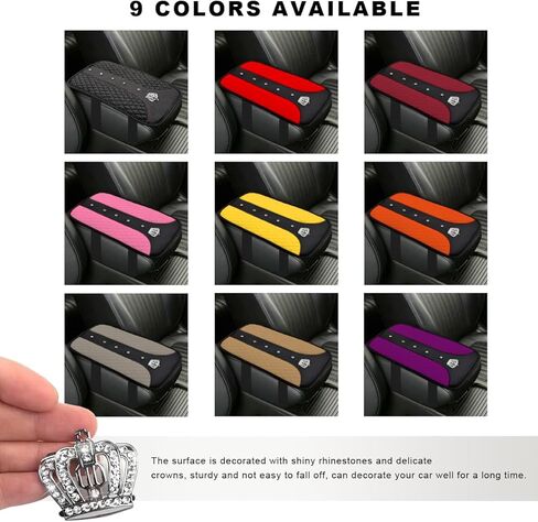Bling Leather Car Center Console Cover, Anti-Scratch Arm Rest Protector with Crystal Rhinestones, Waterproof Auto Console Cushion Pad Sparkly Interior Decor for Most Vehicles (Pink) in Saudi Arabia