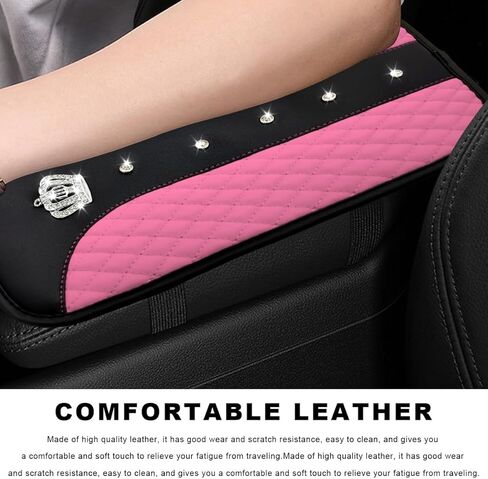 Bling Leather Car Center Console Cover, Anti-Scratch Arm Rest Protector with Crystal Rhinestones, Waterproof Auto Console Cushion Pad Sparkly Interior Decor for Most Vehicles (Pink) in Saudi Arabia