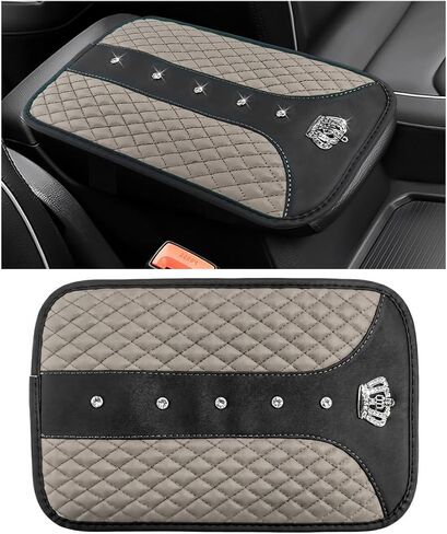 Bling Leather Car Center Console Cover, Anti-Scratch Arm Rest Protector with Crystal Rhinestones, Waterproof Auto Console Cushion Pad Sparkly Interior Decor for Most Vehicles (Pink) in Saudi Arabia