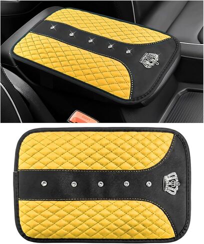 Bling Leather Car Center Console Cover, Anti-Scratch Arm Rest Protector with Crystal Rhinestones, Waterproof Auto Console Cushion Pad Sparkly Interior Decor for Most Vehicles (Pink) in Saudi Arabia