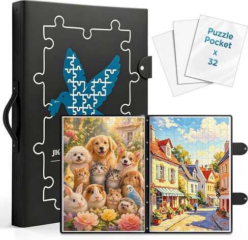 32 Pockets 28.9" *21.1" Puzzle Storage Book for 1000 Piece Jigsaws Dustproof Puzzle Book Holder with HD Film Portable Puzzle Binder for Finished Puzzles Ideal for Adult Kid Puzzle Enthusiasts in Kuwait