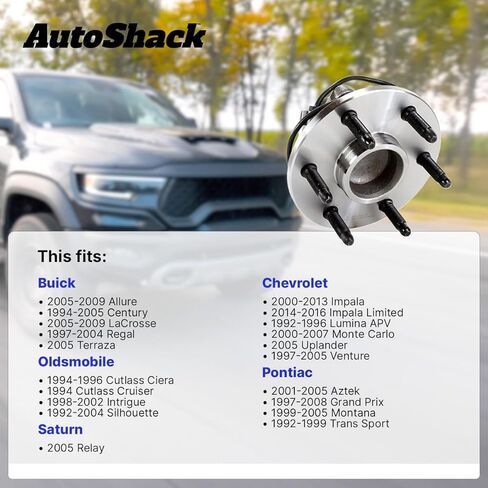AutoShack Rear Wheel Hub Bearing Assembly - Driver or Passenger Side for Chevrolet & Pontiac, Impala 2000-2013 Grand Prix 1997-2008, FWD V6 3.1L 3.4L 3.5L 3.6L 3.8L 3.9L V8 5.3L - 5-Lug, with ABS in Saudi Arabia