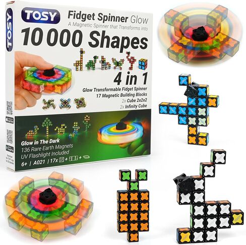 TOSY Magnet Fidget Spinner Glow - 3 in 1 Toy: Transformable Fidget Spinner with 136 Magnets, Infinity Cube, 2x2 Puzzle Cube for Beginners, Glowing, Stress Relief, Easter Birthday Gift (Set of 2) in Saudi Arabia