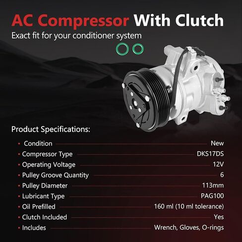 HYR New Air Conditioner AC Compressor with Clutch Compatible with Ford Focus 2.0L 2008-2011, Transit Connect 2.0L 2010-2013, Replace# CO 11297C, 98488, 8S4Z19703BA in Saudi Arabia