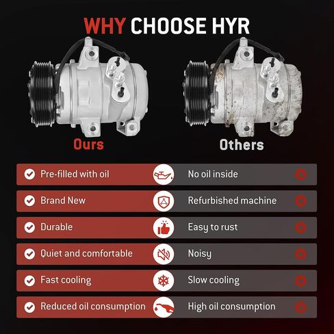 HYR New Air Conditioner AC Compressor with Clutch Compatible with Ford Focus 2.0L 2008-2011, Transit Connect 2.0L 2010-2013, Replace# CO 11297C, 98488, 8S4Z19703BA in Saudi Arabia