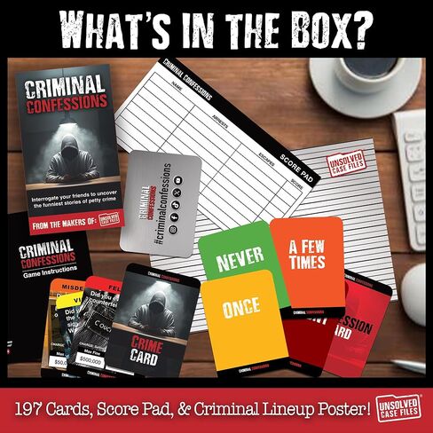CRIMINAL CONFESSIONS Party Game - The Adult Card Game Where You Interrogate Friends to Uncover Surprising Stories of Petty Crime. Fun for Parties or Game Night - From the Makers of Unsolved Case Files in Saudi Arabia