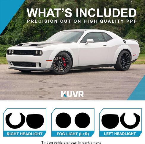 Pre-Cut Headlight Foglight Tint Kit Compatible with Dodge Challenger 2015-2023 | Precision Cut Stretchable PPF Vinyl Overlay Cover Wrap (Dark Smoke) in Saudi Arabia