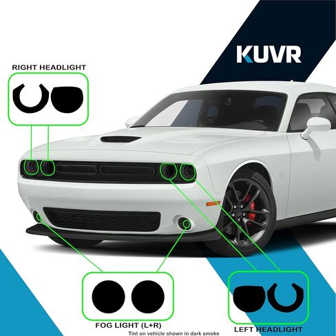 Pre-Cut Headlight Foglight Tint Kit Compatible with Dodge Challenger 2015-2023 | Precision Cut Stretchable PPF Vinyl Overlay Cover Wrap (Dark Smoke) in Saudi Arabia