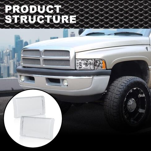 غطاء عدسة المصابيح الأمامية CNNELL متوافق مع Dodge RAM 1500 2500 3500 1994-2002 عدسة شفافة 55076749AD 55076748AD 55076749AO 55076748AO in Kuwait