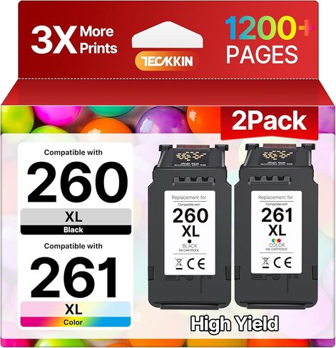 260XL 261XL Replacement for Canon 260 and 261 Ink Cartridges PG-260 Black CL-261 Work with Canon Pixma TS6420a TS6420 TS6400 TR7020a TS5320 TR7000 TS5300 TR7020 Printer(2 Pack-1 Black,1 Tri-Color) in Saudi Arabia