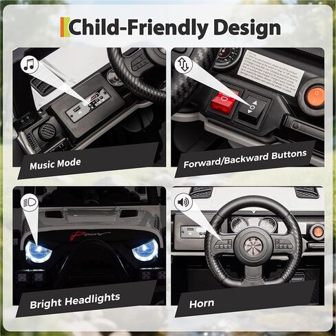 12V Kids Electric Vehicle Ride on Car with 2.4G Parent Remote, Safety Locking Doors, 3-Point Harness, LED Lights, Bluetooth & Spring Suspension-Electric Toy Car for Toddlers 3-5 Years, White in Saudi Arabia