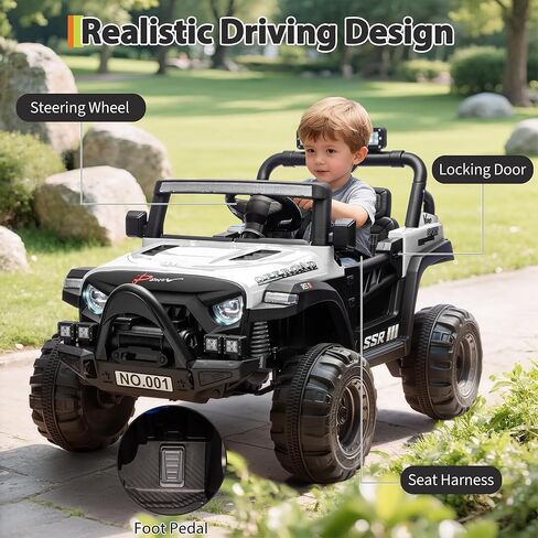 12V Kids Electric Vehicle Ride on Car with 2.4G Parent Remote, Safety Locking Doors, 3-Point Harness, LED Lights, Bluetooth & Spring Suspension-Electric Toy Car for Toddlers 3-5 Years, White in Saudi Arabia