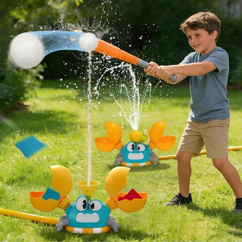Water Sprinkler for Kids, 3-in-1 Crab Outdoor Toy with Toss Game, Batting Game & Splashing Fun, Attaches to Garden Hose, Summer Backyard Lawn Toy for Boys & Girls Ages 3-8 (Blue Crab) in Saudi Arabia