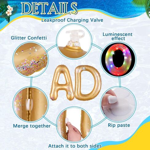Sumind 11 قطعة 2026 ديكورات حمام السباحة للتخرج LED تضيء عوامة قابلة للنفخ 30 × 20 بوصة كبيرة جدًا غراد 2026 حرف عرض ليلا ونهارًا ديكور حفلات متوهج مع كرات الشاطئ الترتر وقبعة التخرج in Kuwait