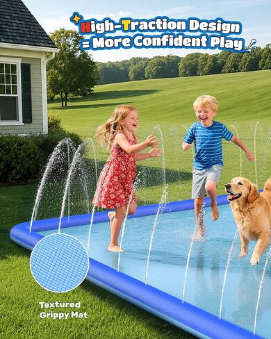 ODOSOLA 137x118'' Large Splash Pad for Kids 3-12 & Dogs, 2-in-1 Sprinkler Pad with Basketball Hoop/Ball Toss, Thickened Non-Slip Water Mat, Foldable Outdoor Summer Toy for Backyard/Pool/Beach in Saudi Arabia