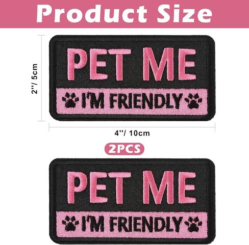 2 PCS Embroidered Hook and Loop Patches for Dog Harness - Pet Me I'm Friendly Patches, Cute Pink Removable Accessories for Pet Collar, Harness, Vest (4''×2'') in Saudi Arabia