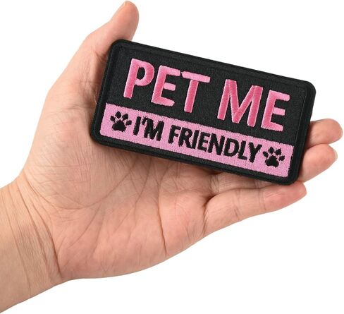 2 PCS Embroidered Hook and Loop Patches for Dog Harness - Pet Me I'm Friendly Patches, Cute Pink Removable Accessories for Pet Collar, Harness, Vest (4''×2'') in Saudi Arabia