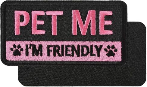 2 PCS Embroidered Hook and Loop Patches for Dog Harness - Pet Me I'm Friendly Patches, Cute Pink Removable Accessories for Pet Collar, Harness, Vest (4''×2'') in Saudi Arabia