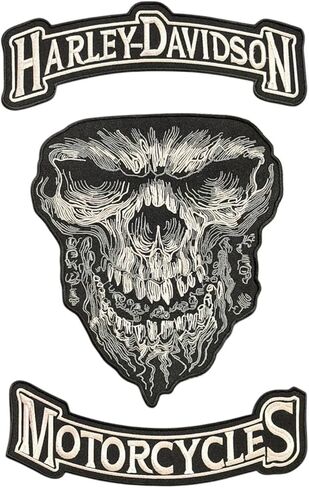 3 Pcs Sets Skull Large Size Harley Iron On Applique Embroidery Patch for Leather Jacket & Vest RH004 in Saudi Arabia