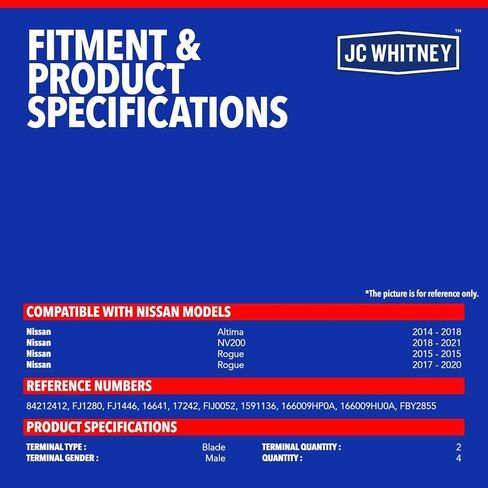 مجموعة JC Whitney JFBAJCWFI00217 مكونة من 4 حاقن وقود - متوافقة مع Nissan Rogue 2015&2017-2020، Altima 2014-2018، NV200 2018-2021 - 2.0L 2.5L Cyl.4 in Kuwait