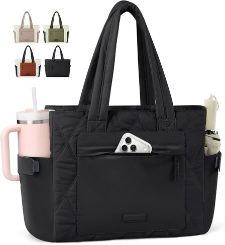 RAINSMORE Work Tote Bag for Women, Puffer Laptop Tote Bag for Teacher Large Lightweight Quilted Travel Bag with Cup Holder in Saudi Arabia