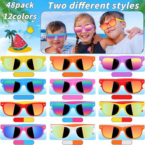 48 Pack Kids Sunglasses Bulk Party Favors, Summer Supplies for Boys Girls, Neon Sunglasses for Kids, Pool Beach Party Favors, Gift for Birthday Party Outdoor Activity in Saudi Arabia