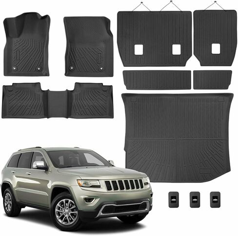 Full Set Floor Mats for Jeep Grand Cherokee 2011-2021 (Not for L), All-Weather Floor Mats+Cargo Liner+Backrest Protectors with Fastener Clips for Jeep Grand Cherokee 2011-2021 Accessories (11-Piece) in Saudi Arabia