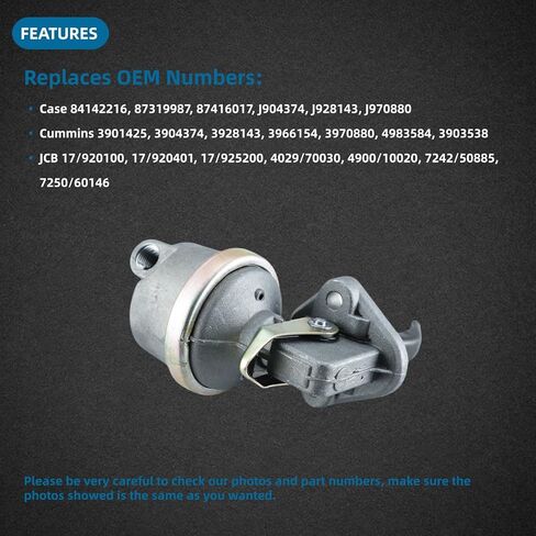 4983584 Fuel Lift Transfer Pump 3901425 84142216 3970880 Compatible with Cummins 4B 4BT 4BTA 6B 6BT 6BTA Engine Compatible for Case IH 40XT 60XT 70XT 75XT 85XT JCB Fastrac 414S AG 426 436 714 718 in Kuwait