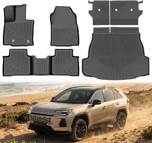 Floor Mats for 2026 Toyota RAV4 Hybrid (Not for Phev) TPE All Weather Protection Trunk Cargo Liner with 2nd Row Backrest Protector Full Set Anti-Slip Waterproof Custom Fit RAV4 Mat Accessories in Saudi Arabia