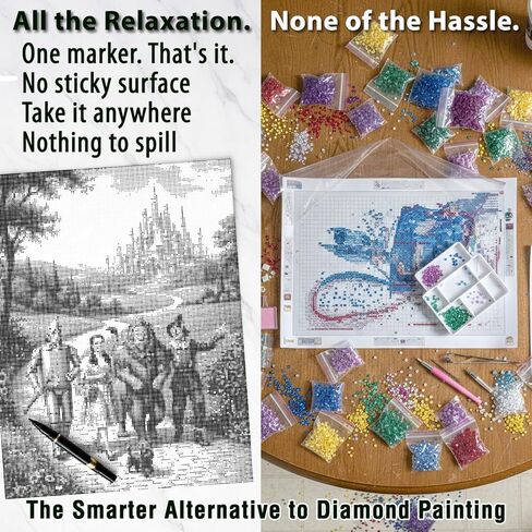On The Dot Art Dot Painting Kit for Adults | Wizard of O-Z 13x17 Canvas with Dual Tip Marker | Relaxing Art Activity Alternative to Diamond Painting | No Tiny Pieces No Mess Frameable Gift in Kuwait