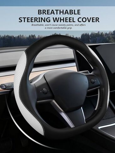 Custom Fit for Tesla Steering Wheel Cover Model 3 (2017-2026) & Model Y (2020-2026), Leather Designed for Tesla Highland/Juniper Interior Accessories (Black) in Saudi Arabia