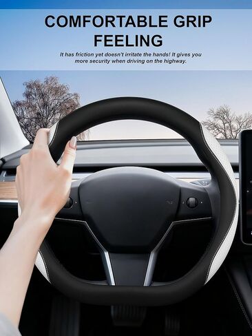 Custom Fit for Tesla Steering Wheel Cover Model 3 (2017-2026) & Model Y (2020-2026), Leather Designed for Tesla Highland/Juniper Interior Accessories (Black) in Saudi Arabia