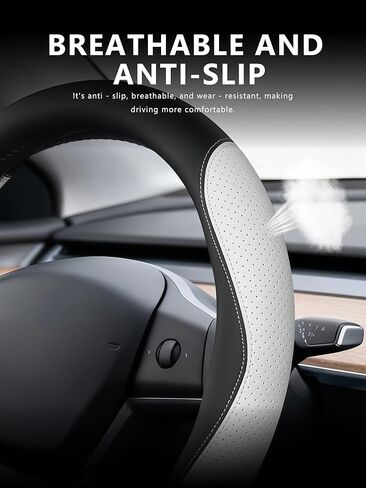 Custom Fit for Tesla Steering Wheel Cover Model 3 (2017-2026) & Model Y (2020-2026), Leather Designed for Tesla Highland/Juniper Interior Accessories (Black) in Saudi Arabia